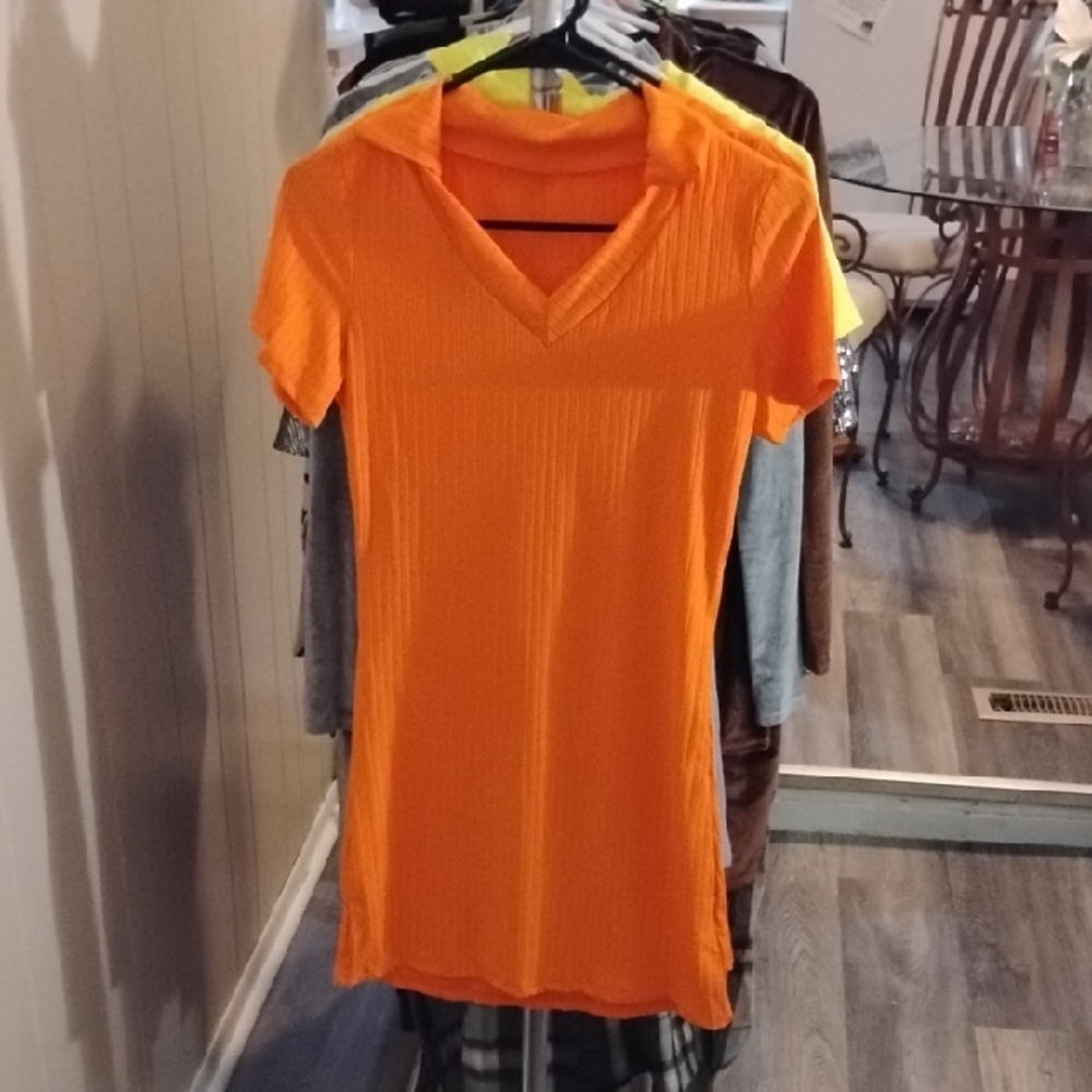 Orange V-Neck Women's Top